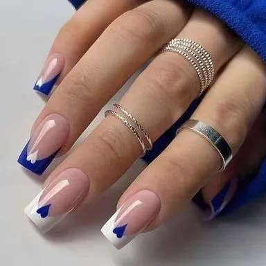 Nude nails with a blue V French tip