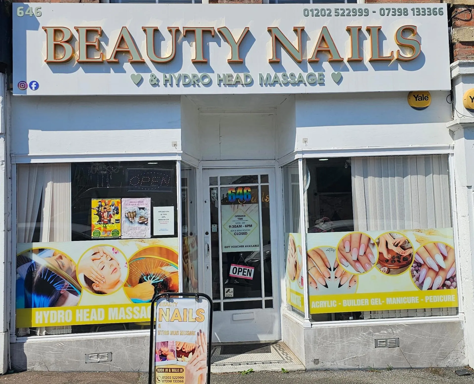 Beauty Nails shopfront at 646 Wimborne Road, Winton, sign reading Beauty Nails and Hydro Head Massage